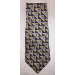 NOS Bosa Le Collezioni Navy Blue & Gold Patterned Silk Neck Tie 55"‎ Length